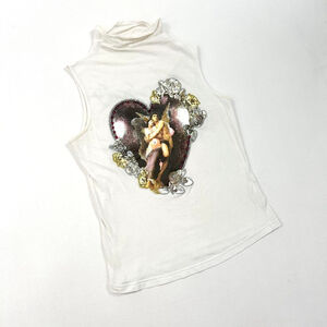 y2k euro white tank top angel renaissance style print